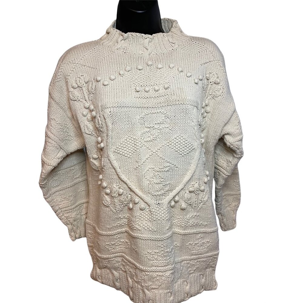 Horchow White 100% Cotton Cable Knit Sweater Sz S